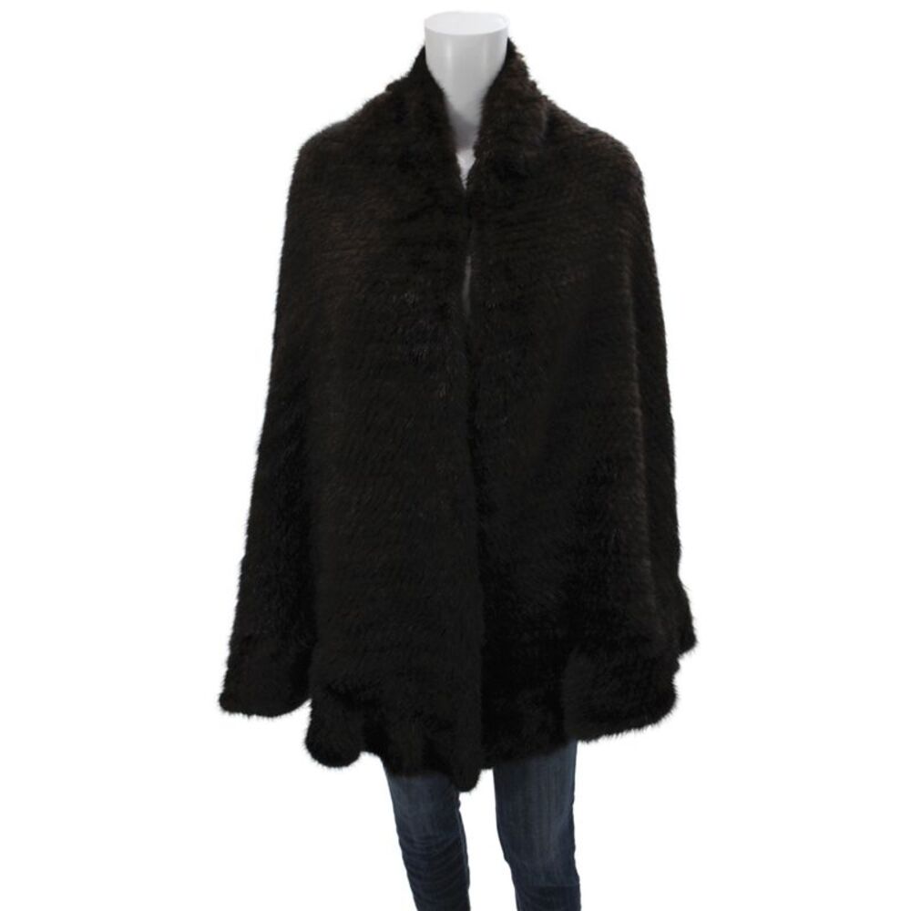 Designer Womens Knitted Mink Fur Shawl Wrap Brown Size One Size